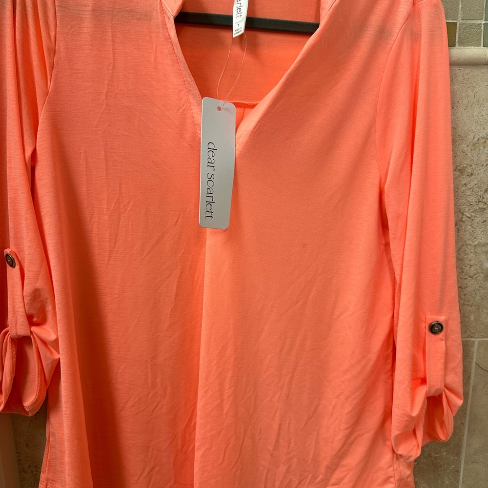 Dear Scarlett orange  Tunic with V-Neck and 3/4 Sleeves NWT size small